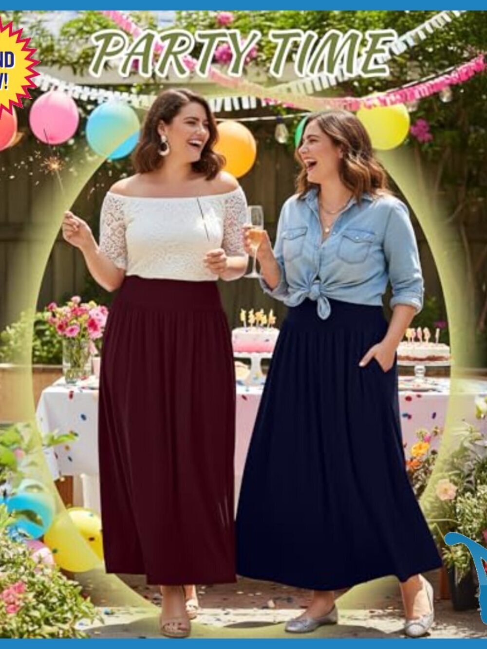 Plus Size Maxi Skirt with Pockets High Waist A-Line Flowy Casual - Picture 6 of 7
